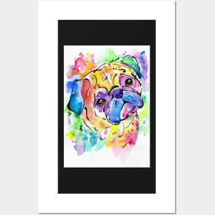 Pugsly - A watercolour pug portrait Posters and Art